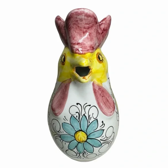 Vtg WIlliams Sonoma Chicken Pitcher Handpainted In Italy Deruta Style 8.5” 28 Oz - Picture 5 of 11